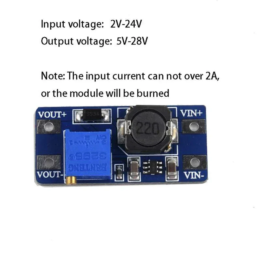 MT3608 2A Max DC-DC Step Up Converter Power Module Booster Power Supply Module For Arduino Input 2-24V Output 5/9/12/28V DIY