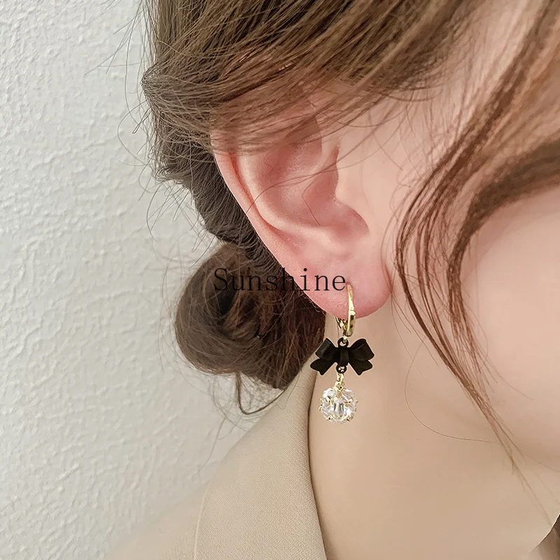 

Black Bow Earrings, Versatile Zircon Earrings, Women's Sterling Silver