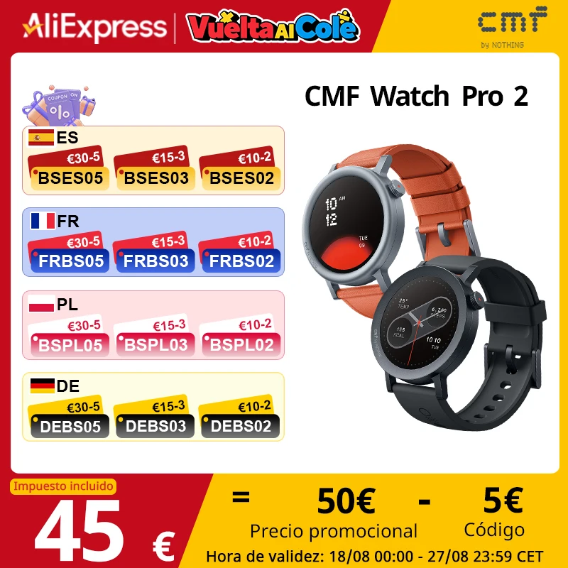 Versione globale CMF by Nothing Watch Pro 2 Display AMOLED da 1,32 Chiamate Bluetooth con riduzione del rumore AI GPS multi-sistema integrato Bluetooth 5.3 CMF Watch Pro 2