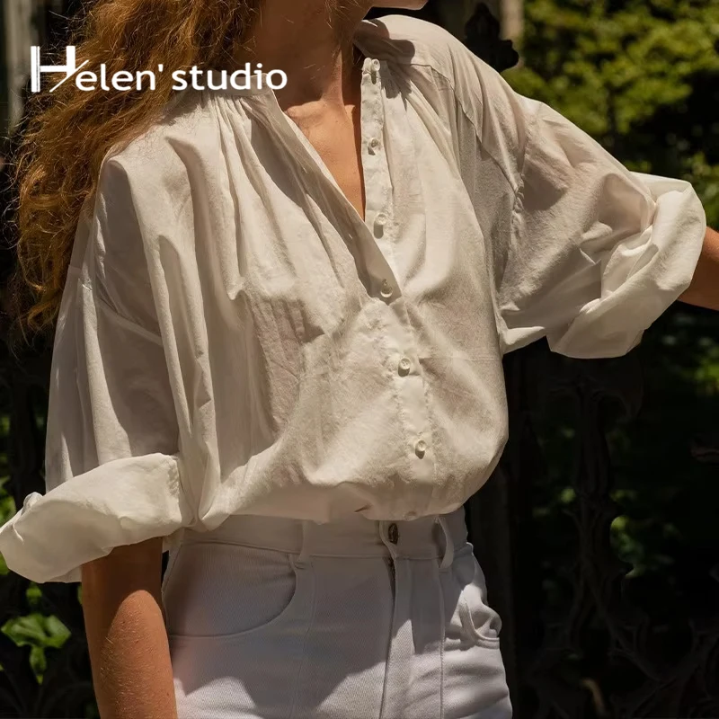 

Original 100% Cotton Elegant Long-Sleeved Shirt New Women's Blouses And Shirts Korean Quality Office Lady Long Sleeve Top