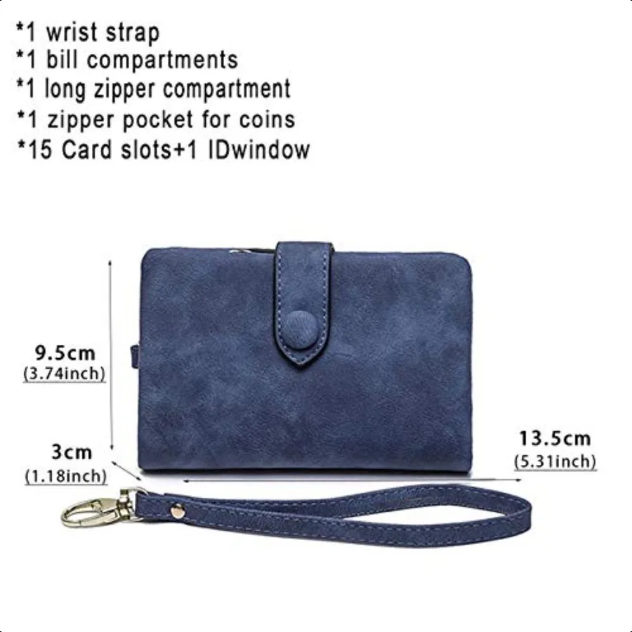 Women's Small Bifold Leather wallet Rfid blocking Ladies Wristlet with Card holder id window Coin Purse
