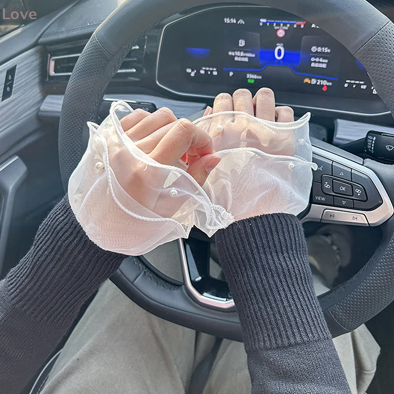 [L&P]1쌍 네일 아트 튤 포토 글러브 가짜 주름 커프 매니큐어 촬영 소품 네일 팁 디스플레이 슬리브 패션 액세서리