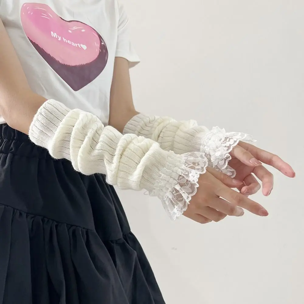 Fashion Japanese Style Y2K Lace Oversleeve Harajuku Punk JK Lolita Arm Sleeves Cosplay Sweet Knitted Gloves Girls