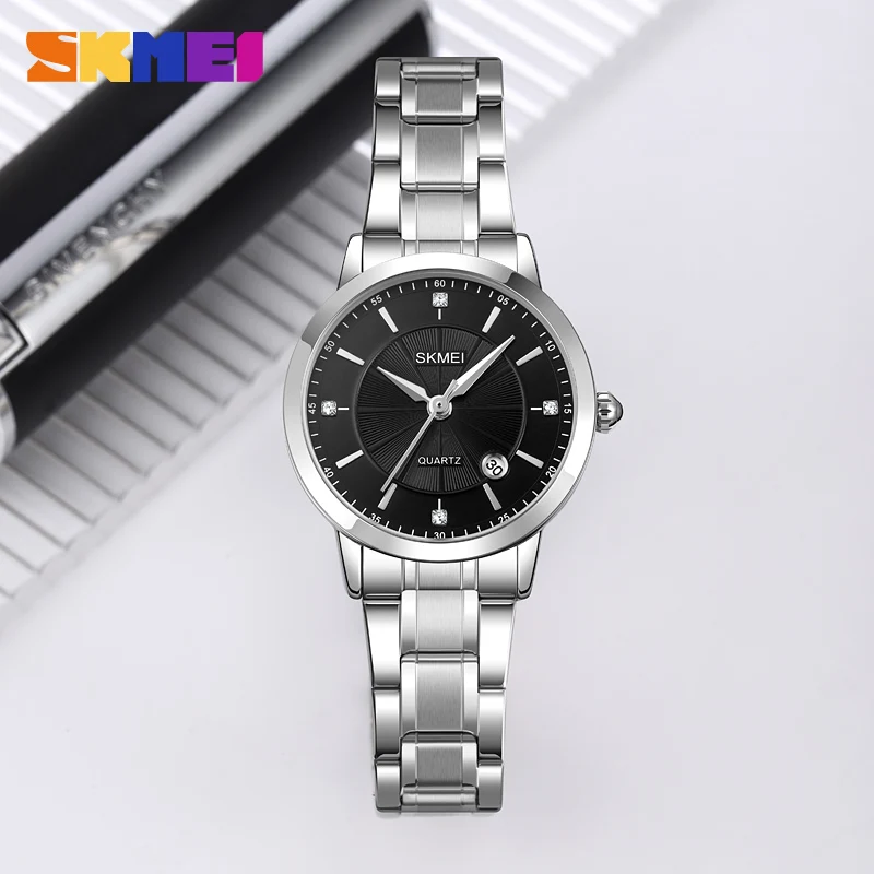 SKMEI 여성 패션 시계 숙녀 시계 우아한 골드 스틸 손목 시계 캐주얼 여성 시계 방수 Montre Femme New 1819