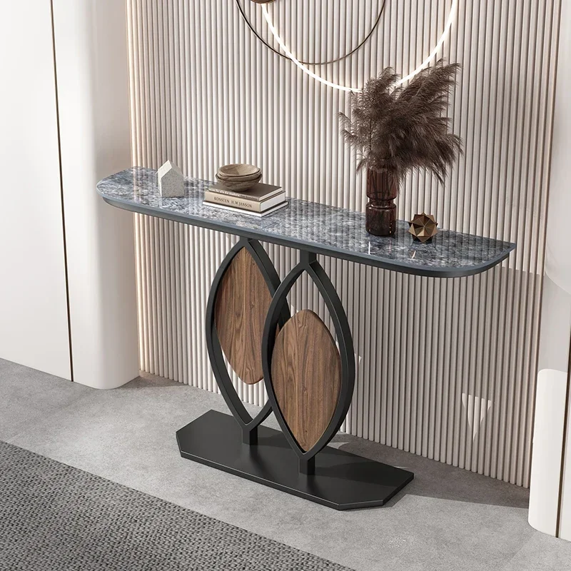 Italian Light Luxury Stone Plate Console Half round Cabinet Modern Minimalist Wall-Mounted Console Tables Side View Table