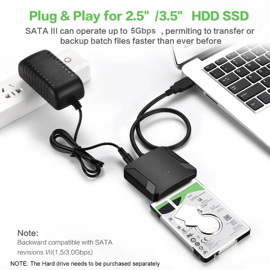 

Конвертер USB 3.0 в Sata с поддержкой 2,5/3,5 дюймов HDD SSD с адаптером питания Высокоскоростной кабель для передачи данных на жесткий диск