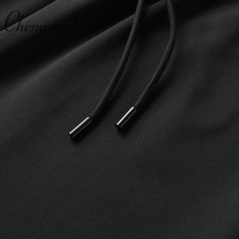 Black long pants with elastic waist and tapered legs fleece new autumn outdoor sporty style loose long pants