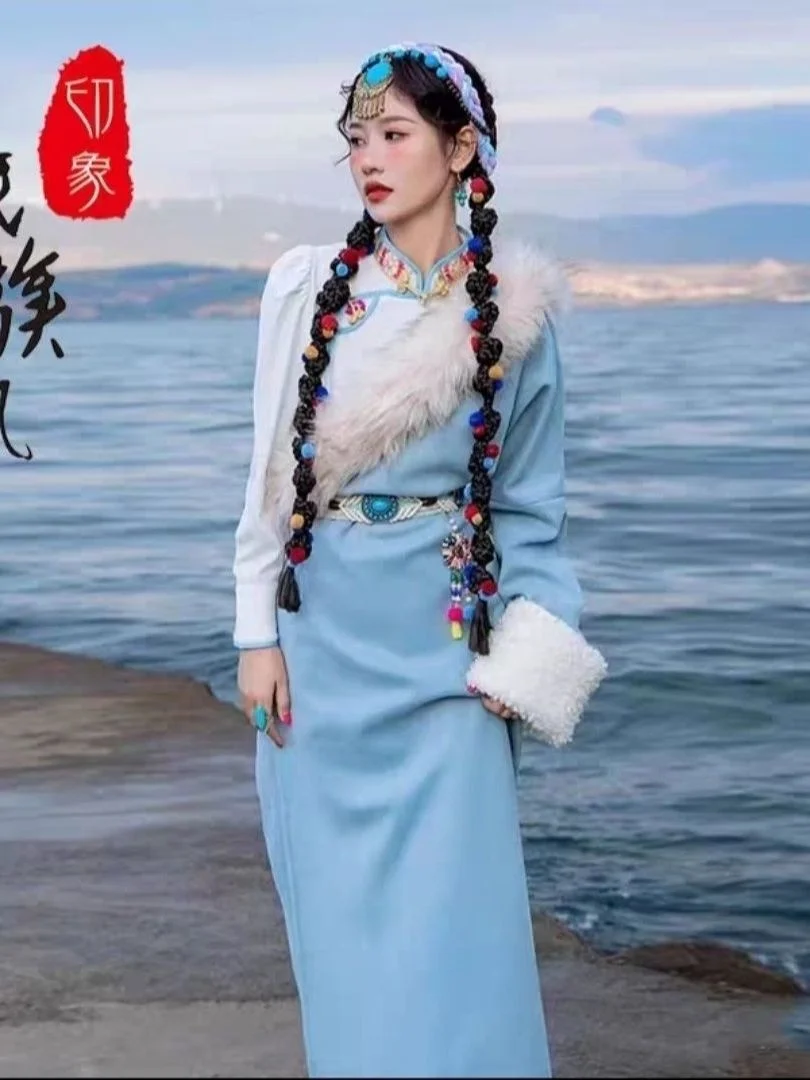 

High Quality Women Dress Chinese Tibetan Costumes Traditional Ladies Performance Clothing Ethnic Style Tibetan Dancing Robe Gown