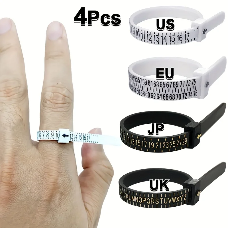 4pcs/Pack Ring Sizer Measuring Tool Ring Size Measurement Tools Ring Sizing Kit Finger Measurer Jewelry Sizes Gauge Reusable