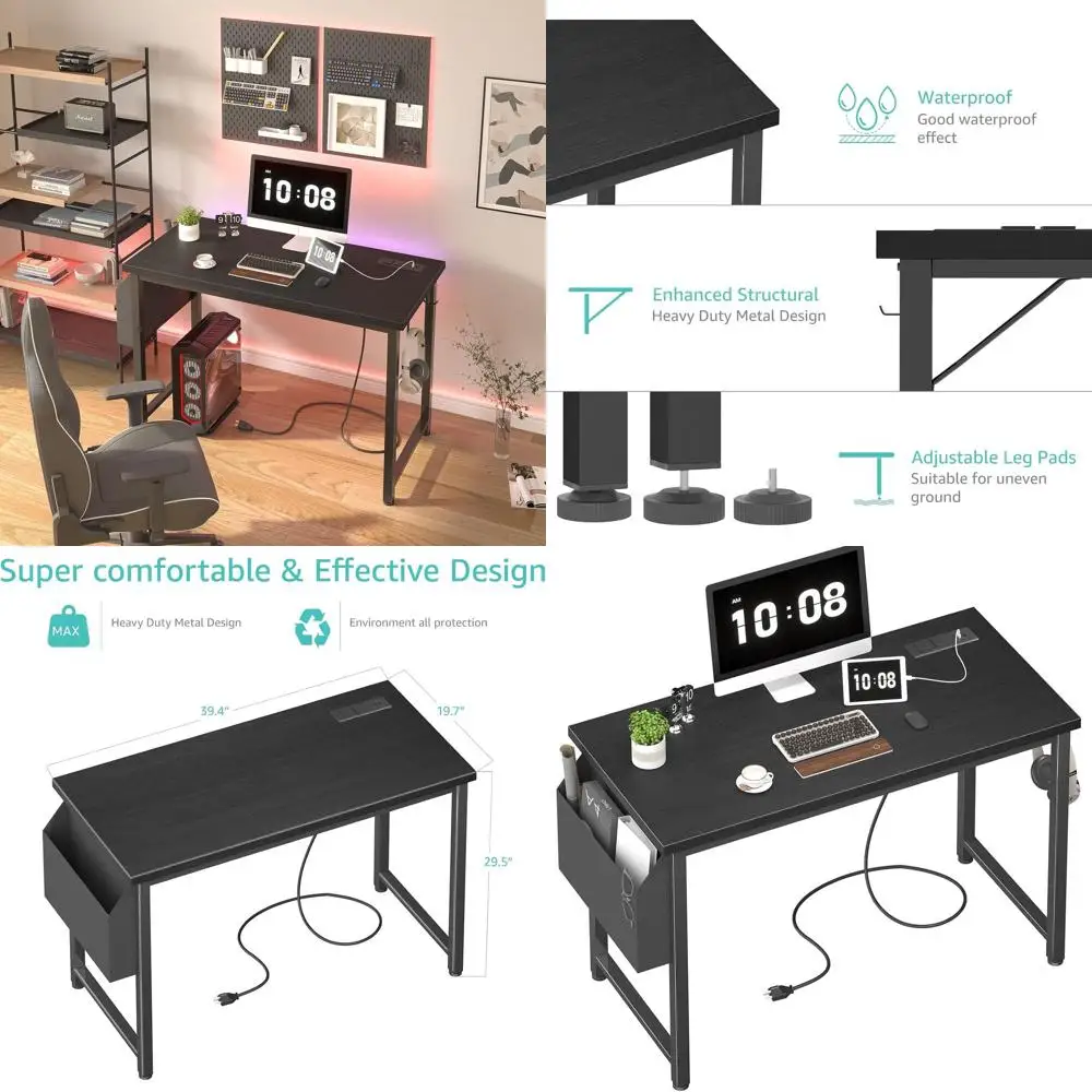 

Черный компьютерный стол 39 с интегрированной розеткой и зарядной станцией для учебы подростков и домашнего офиса