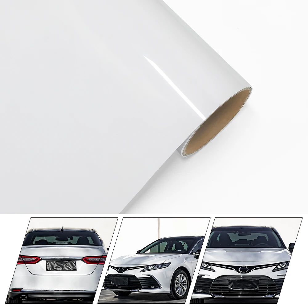 

PET Piano White Car Wrap Film Air Bubble Free For Vehicle Chrome Trim Roof Wing Pillar Wrapping Roll Vinyl Sticker Decoration