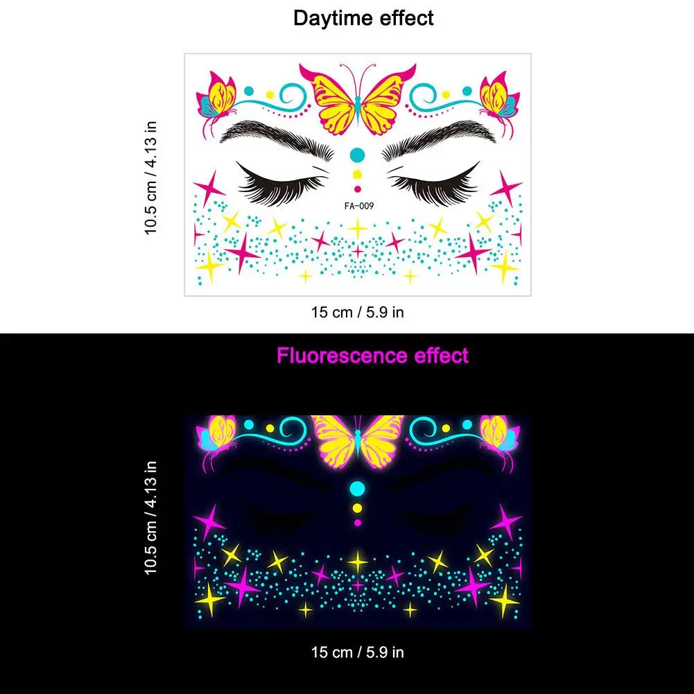 Luminous Tattoo Face Temporary Waterproof Fairy Butterfly Women Music Makeup Tattoos Festival Dance Shiny Art Wings Sticker B6V2