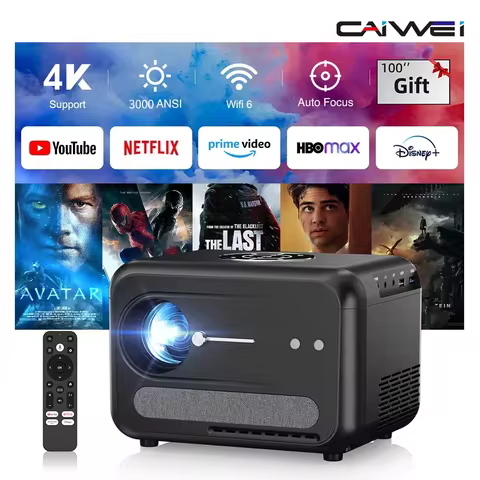 CAIWEI A6G Projetor 4K com Google TV Full HD 1080P Projetor Portátil com Foco Automático Android WiFi Cinema em Casa para Filmes e Vídeos