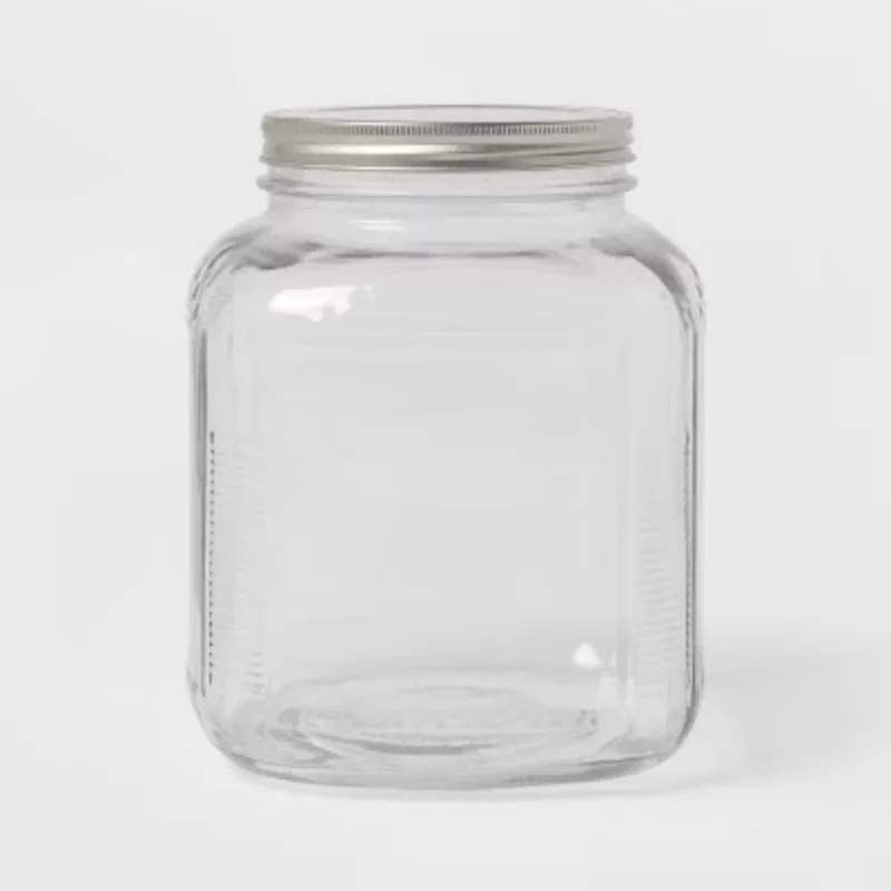 

128 oz Glass Jar with Metal Lid - Clear Glass Food Storage Container, Stainless Steel Lid, Hand Washable