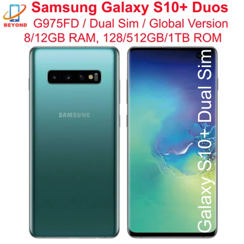 Samsung Galaxy S10 + S10 Plus Duos G975FD double Sim 8/12GB RAM 128GB/512GB/1TB ROM Octa Core 6.4 "AMOLED NFC 4G LTE téléphone portable