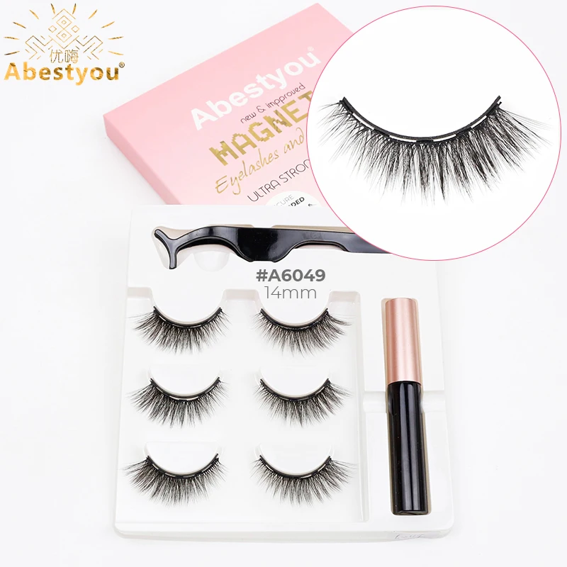 Abestyou Hoge Kwaliteit Cat Eye Nertsen Natuurlijke 3d Korte Magnetische Wimpers En Eyeliner Kit dropshipping novicedores para brasil