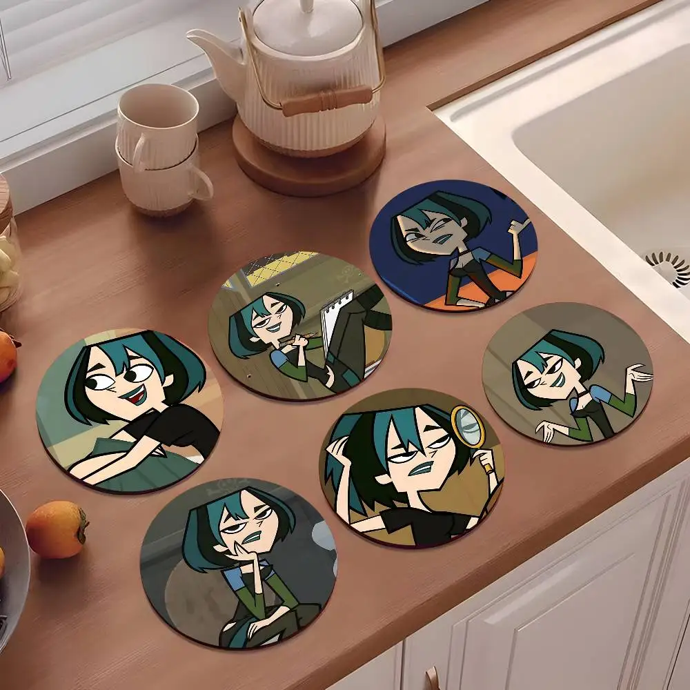 1pc Gwen Total Drama Island Wooden Coaster Colour Printing Cup Mat Home Desk Decoration Gifts