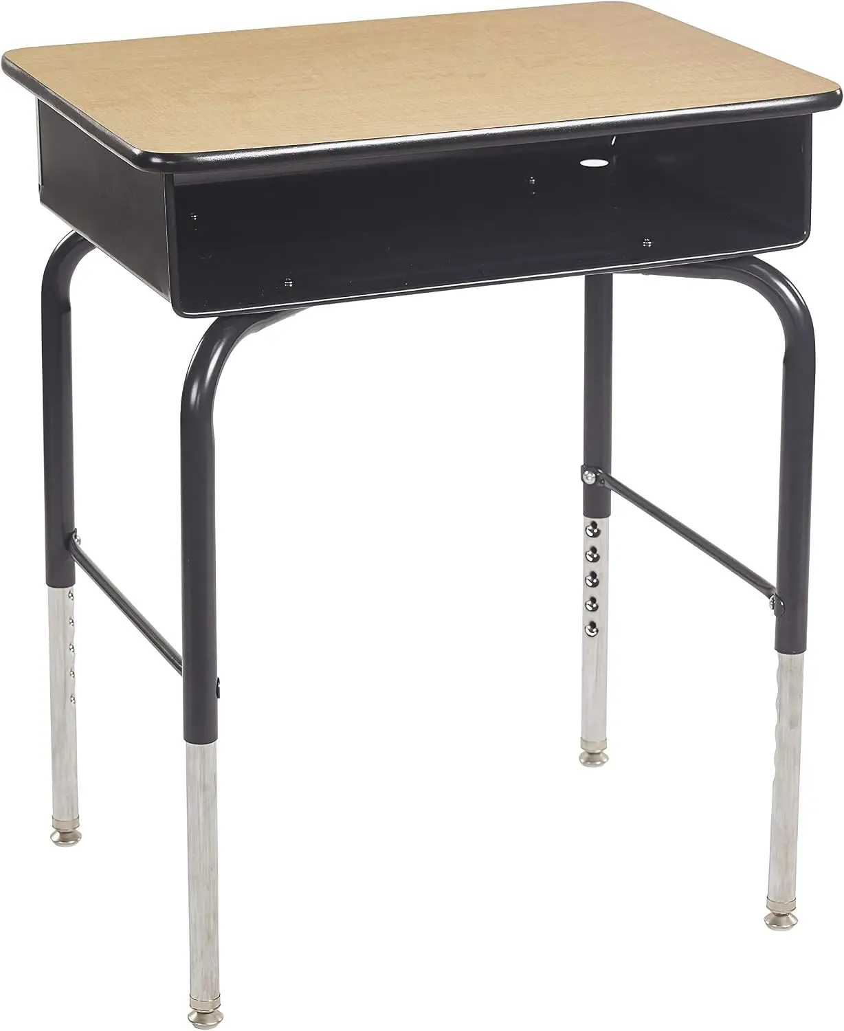 Open Front Desk with Metal Storage Book Box, Adjustable, Classroom Furniture, Maple/Black