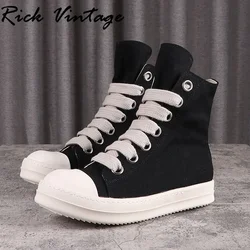 Rick Vintage High Top Sneakers Platform Corss Tied Men Women Thick Shoelace Canvas Shoes Designer Flats Zip Ankle Botas Size 48