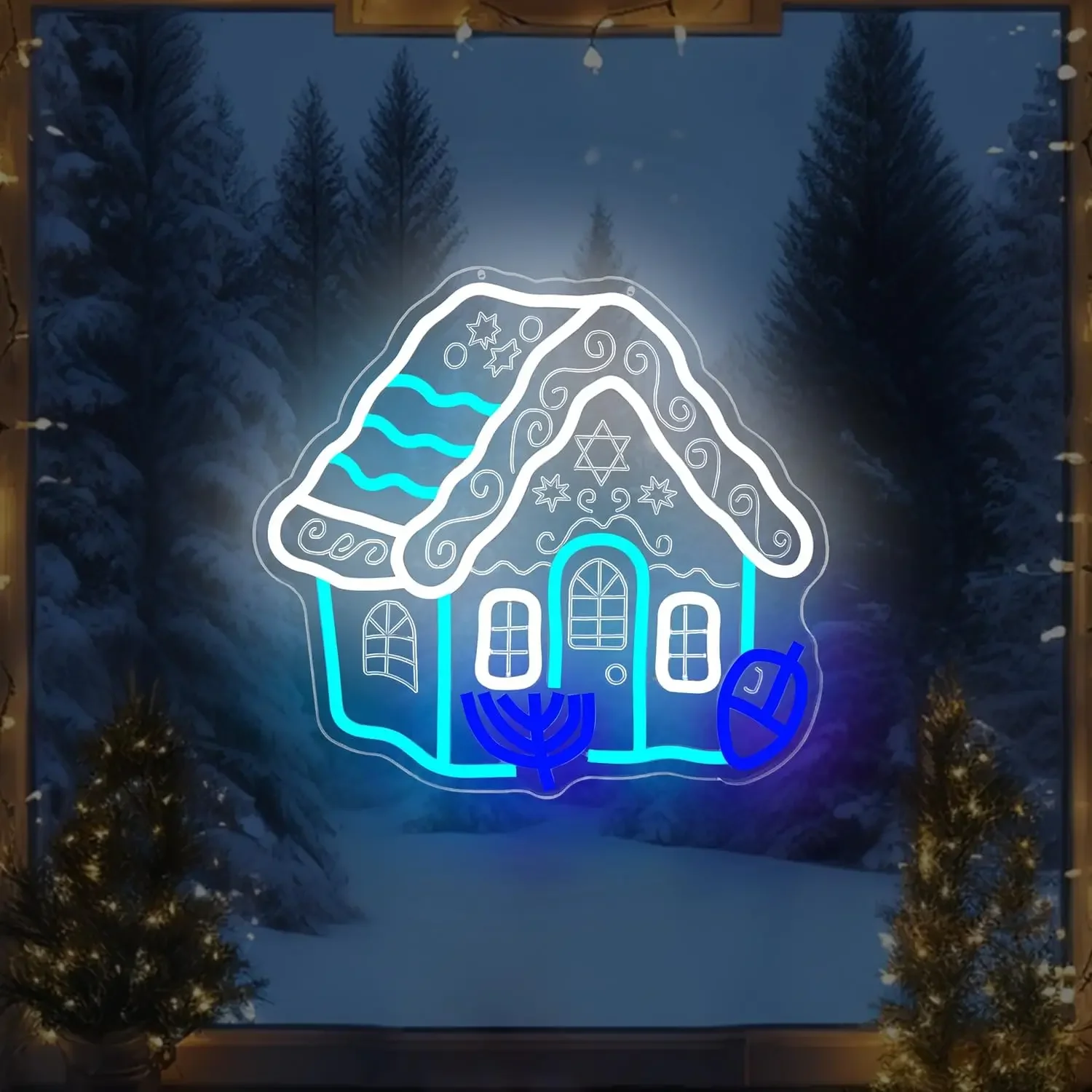 الشتاء كوخ النيون منزل عكس الضوء LED ضوء النيون تسجيل لعيد الميلاد مطعم بار فندق ديكور هدايا للأطفال USB بالطاقة