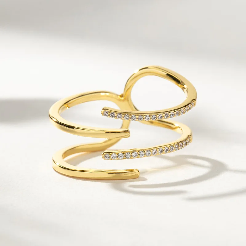 

Jenny&dave S925 Sterling Silver Zircon Double-layer Staggered Opening Ring Elegant Party Jewelry Rings Women's Ring