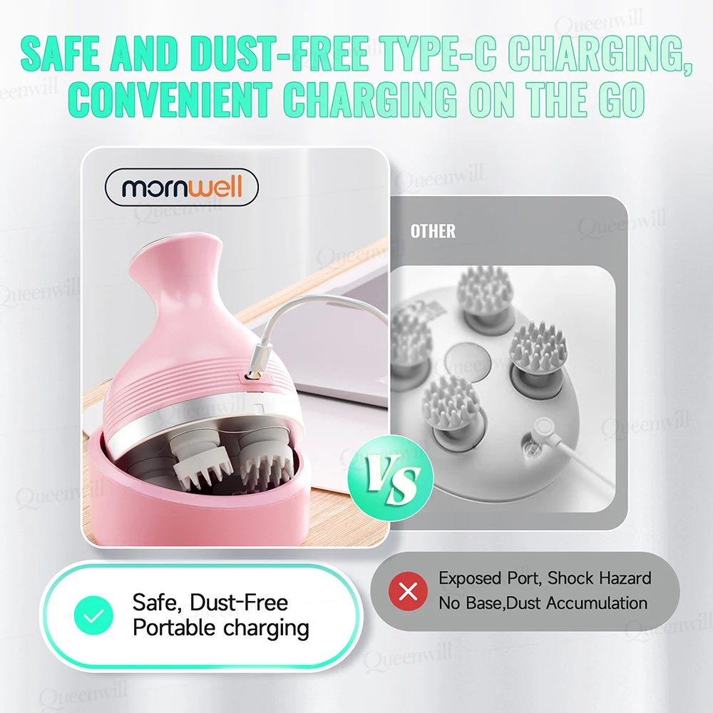 電動頭皮マッサージャー 充電式ヘッドマッサージデバイス ハンドヘルドヘッドスクラッチャー 髪の成長ストレスリラックスに最適、理想的なギフト