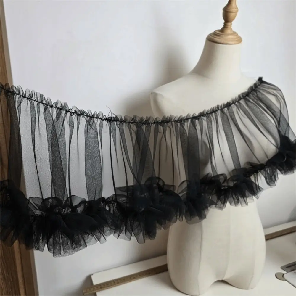 15X90cm Size Wrinkled Pleated Tulle Lace Fluffy Texture Multicolor Fringed Mesh Ribbon Soft Material Lace Fabric Trims