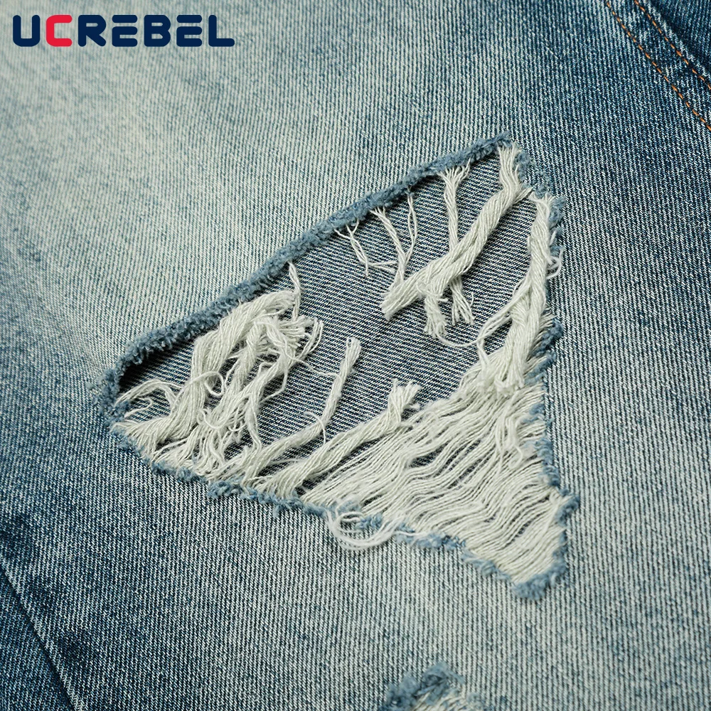 Gradient ย้อม Ripped กางเกงยีนส์ Mens High Street Retro ล้าง Distressed ตรง Baggy ขากว้างกางเกงผู้ชาย