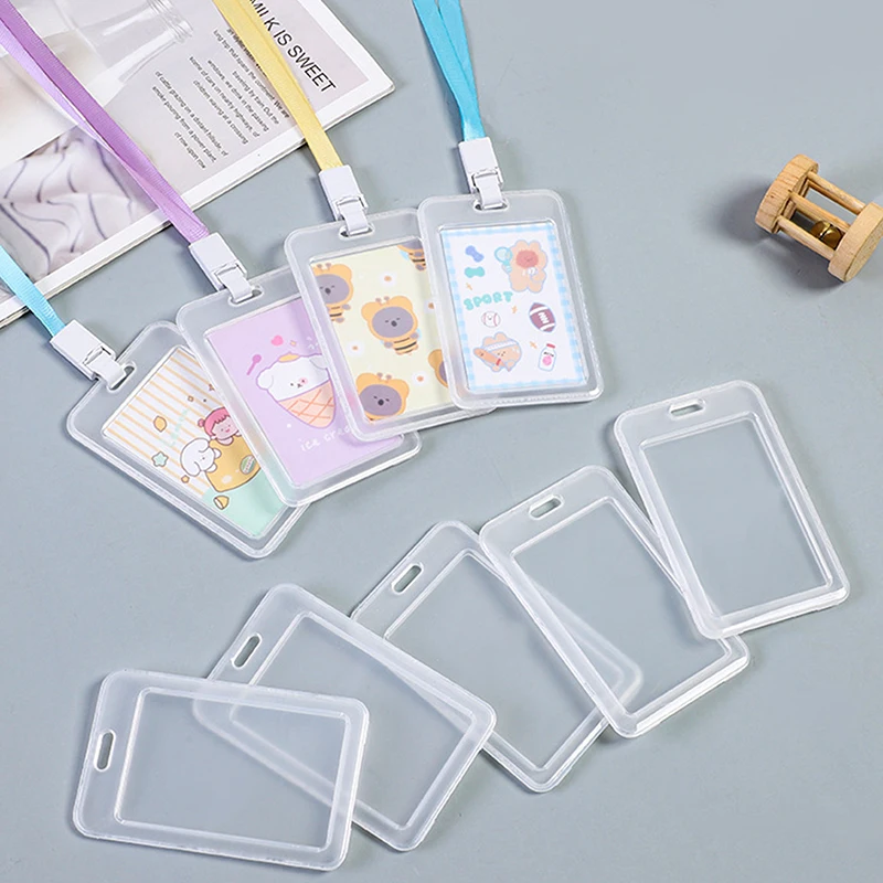 【IIOO】 10 pochettes en plastique transparentes pour cartes d'identité avec cordon, protège-cartes d'étudiant et de bus