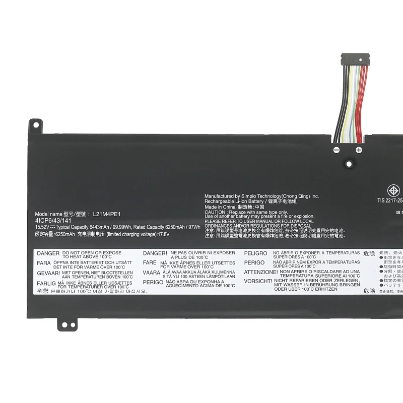 Laptop Battery L21C4PE1 15.52V/97Wh/6250mAh For Y9000x 2022 L21B4PE1 L21C4PE1 SB11B44632 Notebook