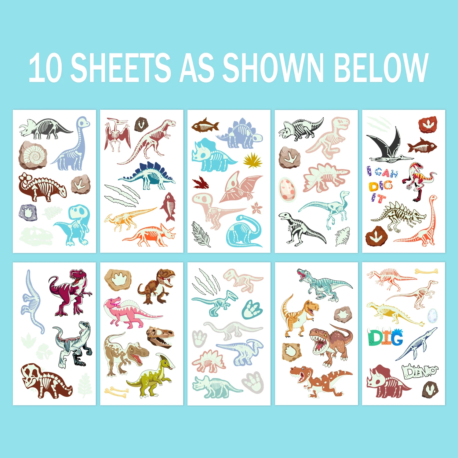 10 وشم مؤقت يتوهج في الظلام على شكل ديناصور، يمكن استخدامها كديكورات وهدايا وجوائز #4