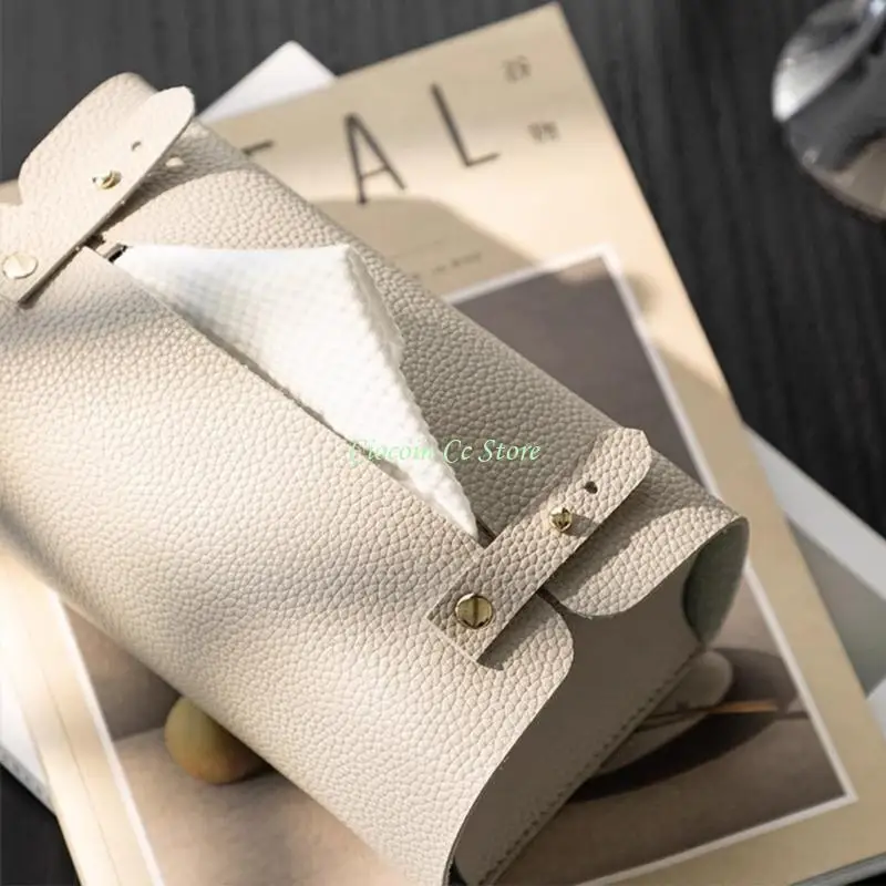 X90F Leather Tissue Box Rectangular Napkin Dispenser Rack Paper Towel Container