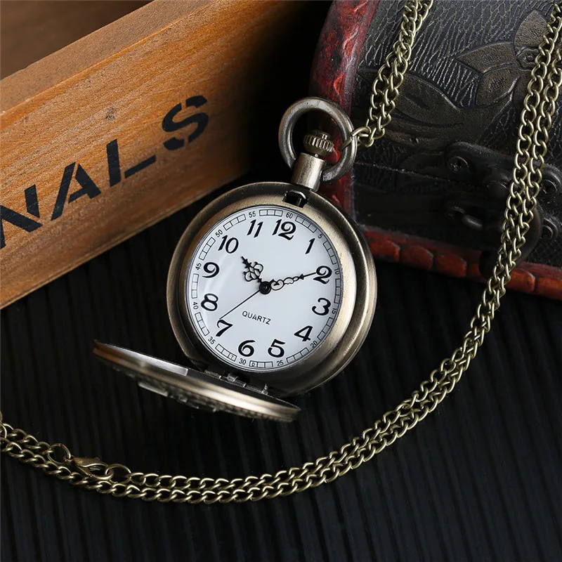 Retro Bronze  American Navy Quartz Pocke with Necklace Chain Cool Pendant Clock Gift for Men Vintage Watches