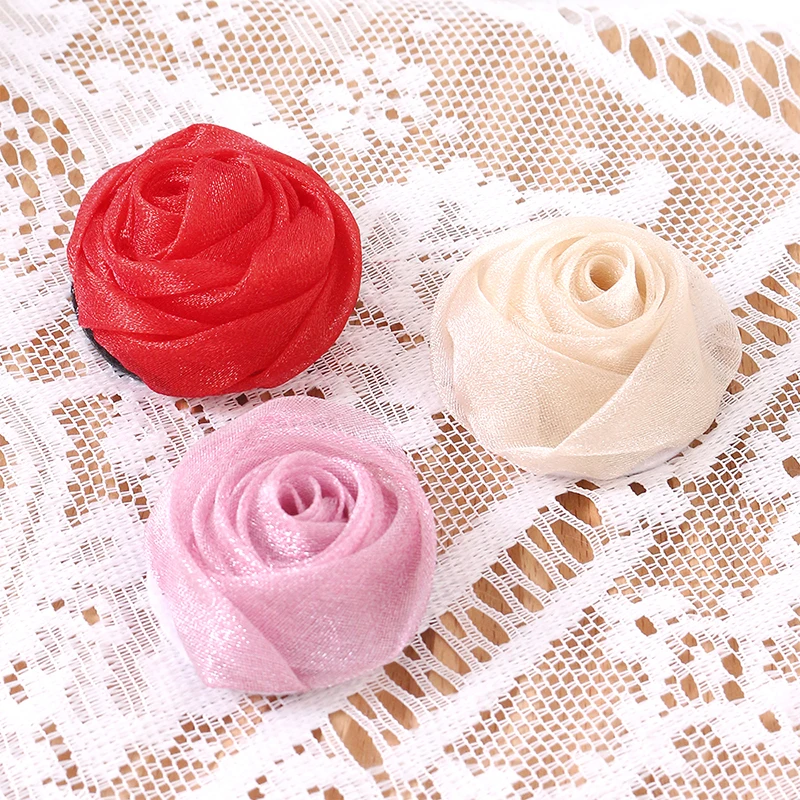 2/5Pcs Yarn Satin Artificial Rose Flowers Fake Flowers DIY Bridal Hairpin Clothing Crafts Accessories Home Wedding Decorations