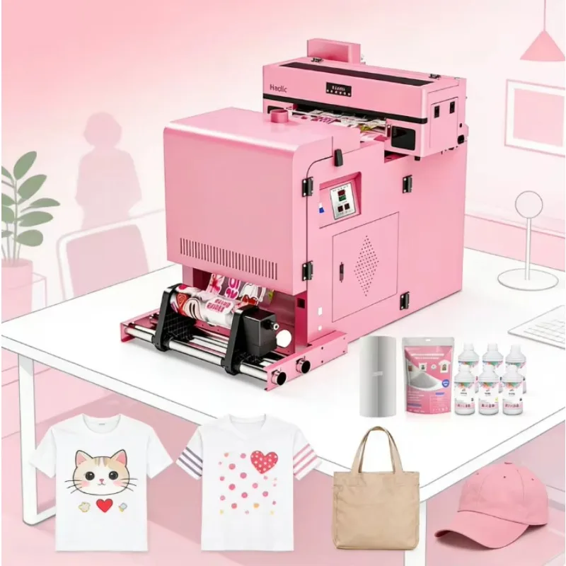 Pink Impresora De DTF A2 4720 DTF Printer & Shaker Dryer 2 In 1 Entry-Level DTF Printer For Fast Stable Daily Production