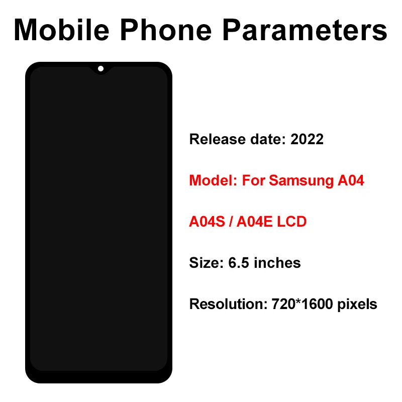 IPS para Samsung A04 Display A04S LCD A04E A047 Pantalla táctil Reemplazo para Galaxy A045 LCD A042F Pantalla A047F A045F A045M 2