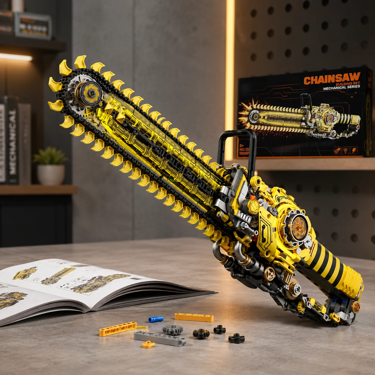 

Creative Motorized Chainsaw Model Building Blocks Kit MOC Assembly Bricks STEM Educational Toy with LED Lights for Kids Boys