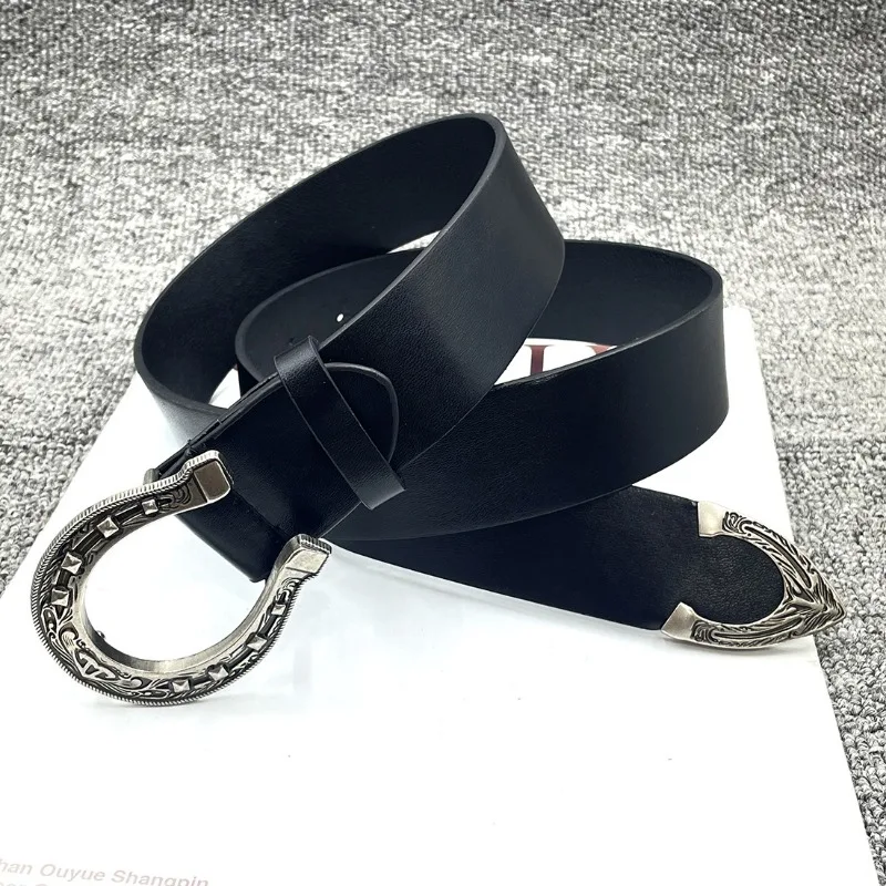 

Designer Y2k Belt Horseshoe Carving Punk Hip Hop Retro Men's Belt Alloy Needle Buckle Belt for Male and Female Accessories