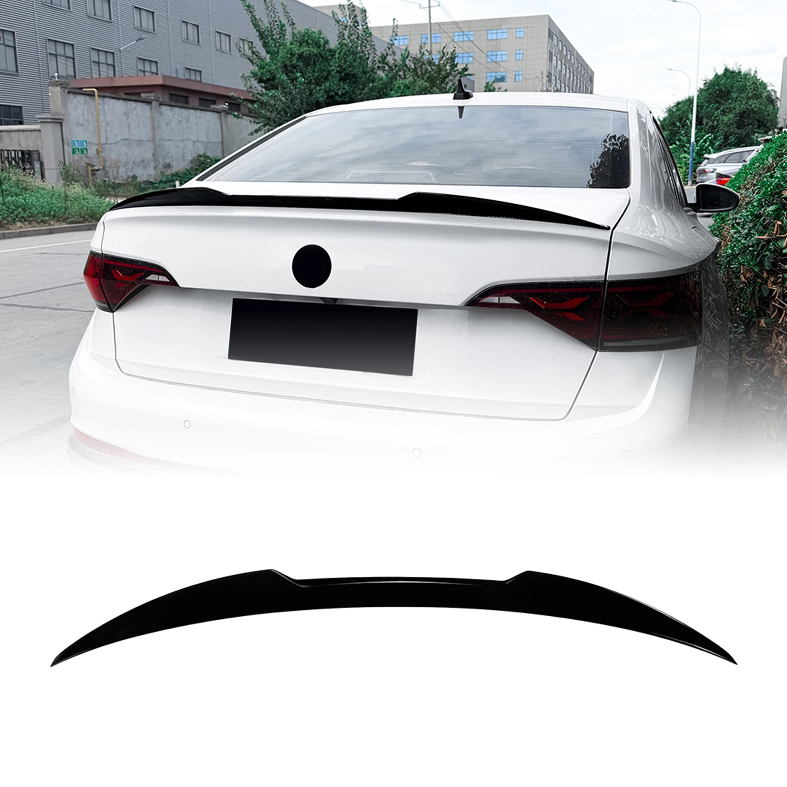 

M4 Style Rear Trunk Spoiler Wing Lip For Volkswagen VW Jetta MK7 2019-2026 Sedan 4-Door Carbon Fiber Look/Gloss Black Splitter