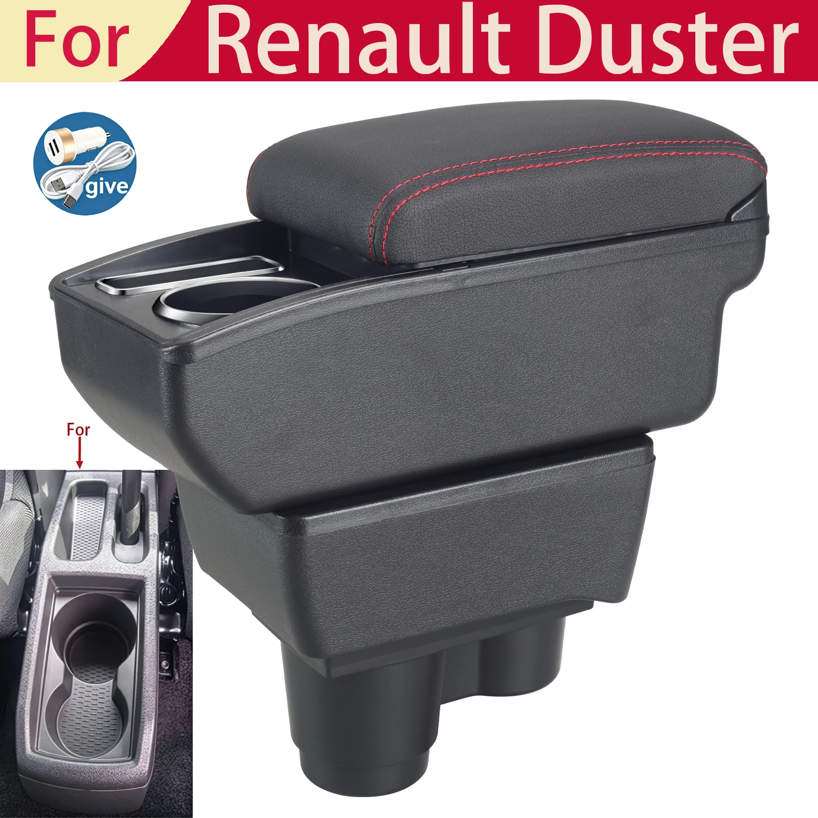 For Renault Duster Armrest for Dacia Duster Armrest Box 2019-2024 Center Console Storage Box Decoration Accessories Leather