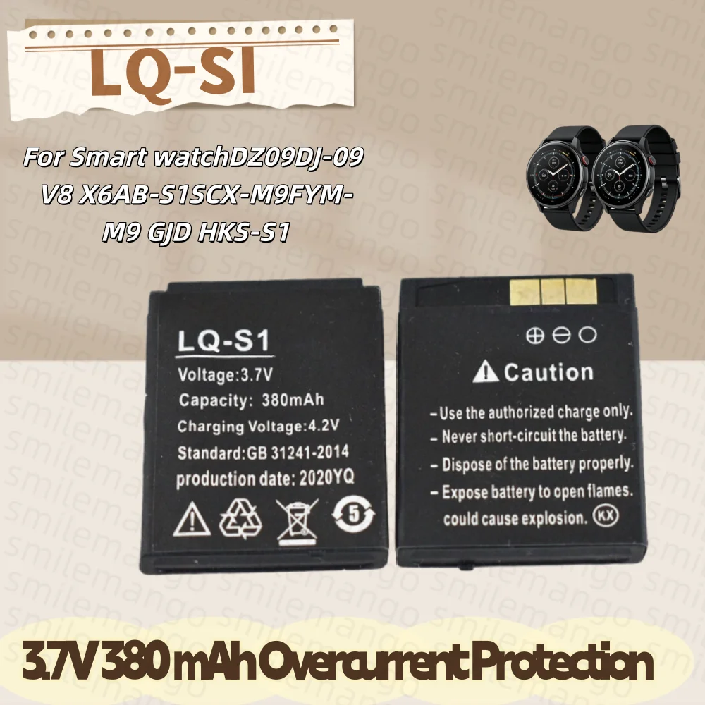 Batería para reloj inteligente LQ-S1, 3,7 V, 380mAh, batería recargable de litio para reloj inteligente QW09 DZ09 W8, batería Universal para reloj, 1-10 Uds.