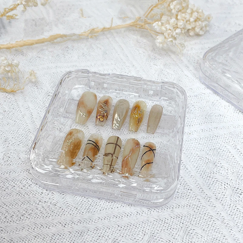 

100pcs Nail Art Storage Box Transparent Wearing Armor Organizer Holder Empty Showing Box Dustproof Exquisite False Nails Display