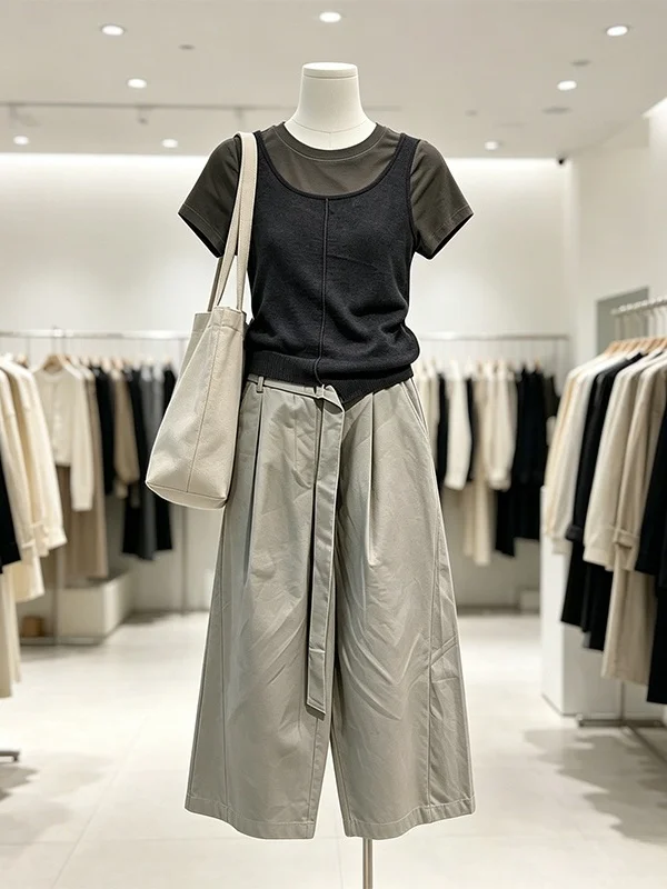 

Large Size Women's Summer New Short Sleeve Top Outer Vest Wide Leg Pants Three Piece Set Casual Commute Korean Style Fashion