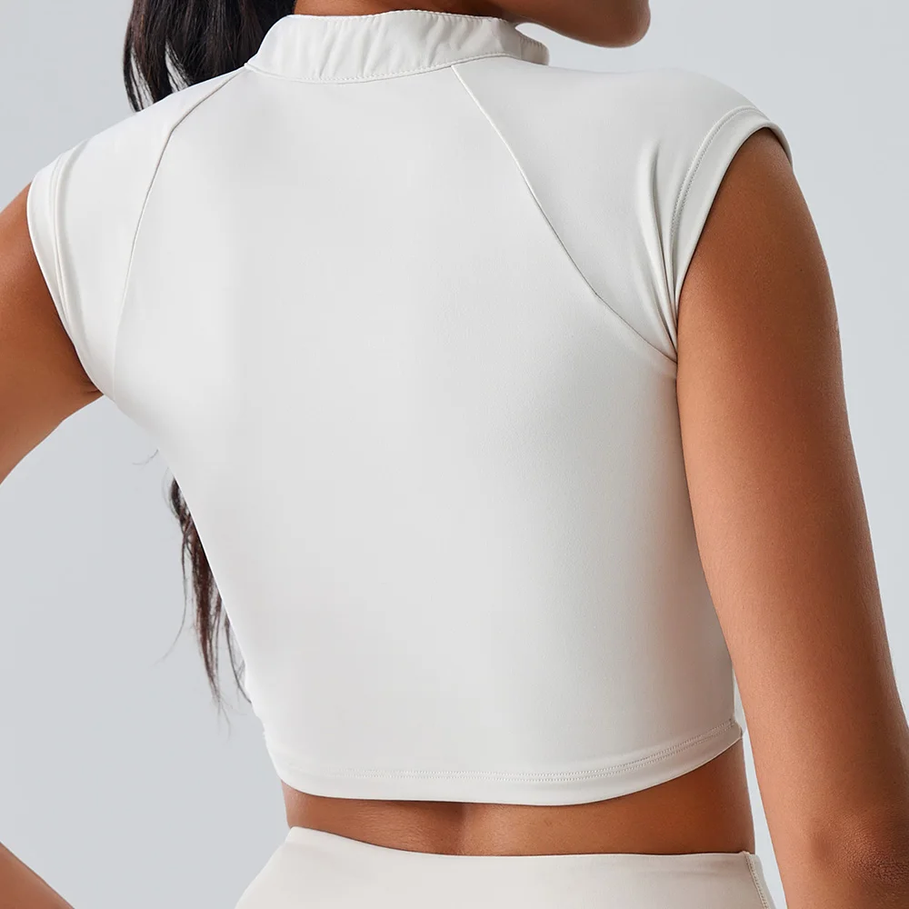 Women Yoga Top Zipper Sport T Shirts Push Up Fitness Clothes Workout Short Sleeve Yoga Shirt Gym Top Quick Drying Running Top