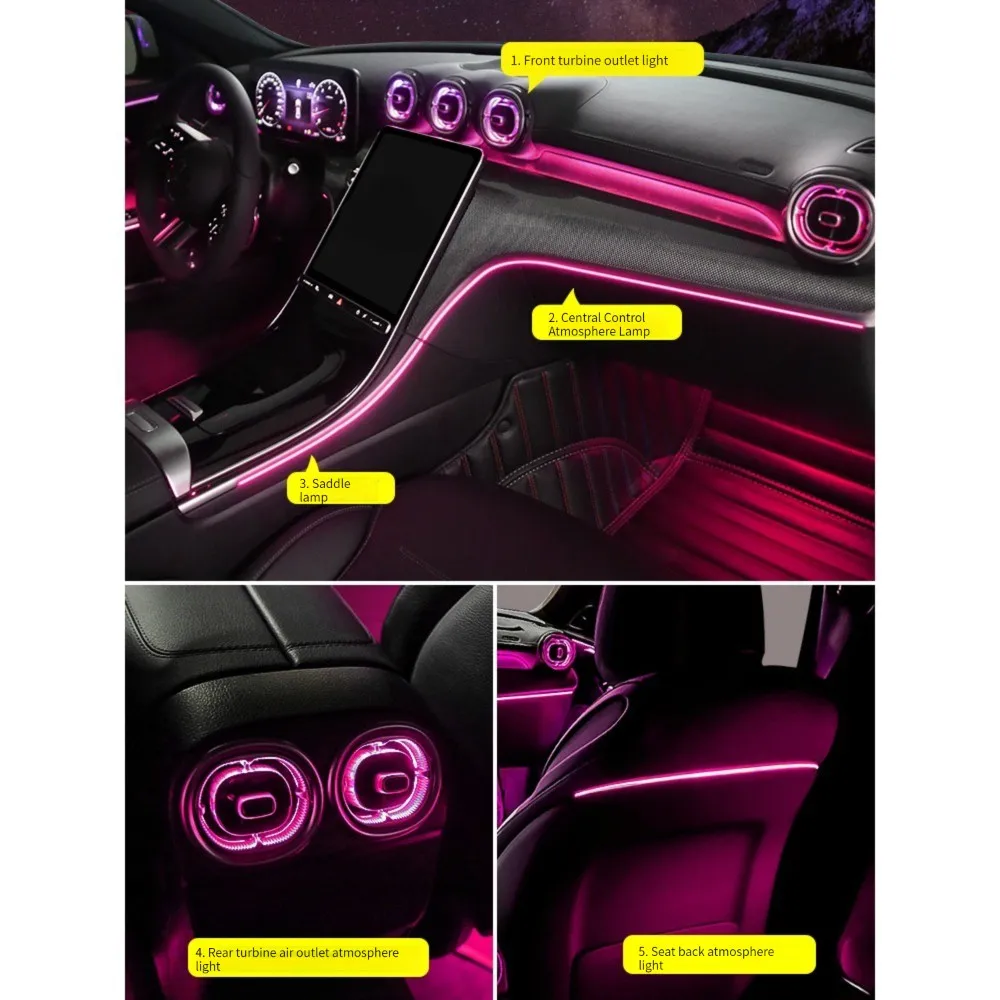 64 Colors LED Air Vents 4D Rotating Tweeter for Mercedes Benz 22 W206 C-Class Coupe AMG Interior Ambient Lights