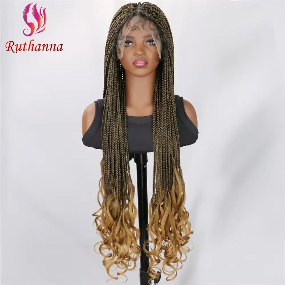 Box Braided Wig 36 Inch Synthetic Full Lace Long Curly Wave Wig For Women Afro Dreadlock Baby Hair Transparent Lace Wig Daily