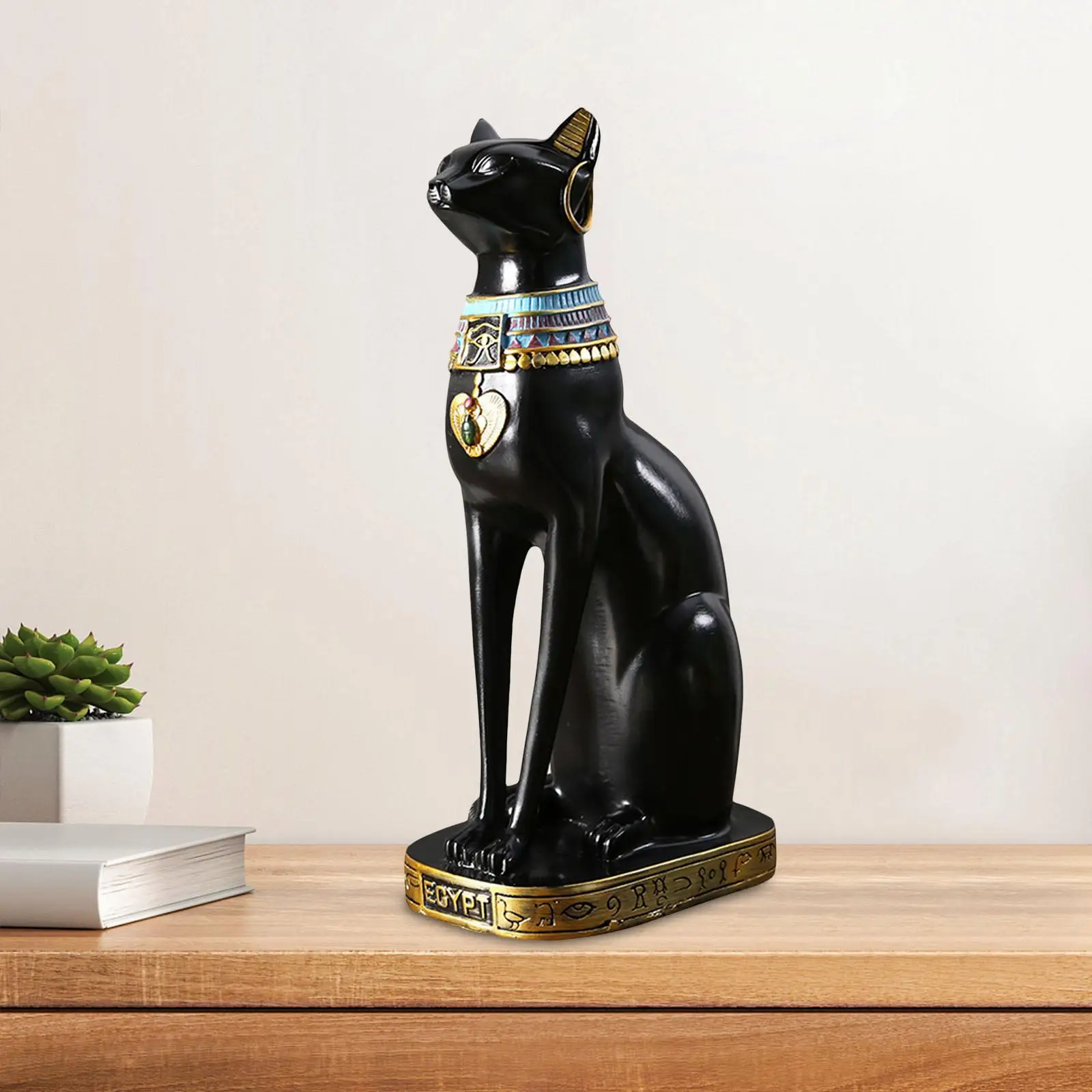 Egyptian Cat Goddess Bastet Statue Ornament Egypt Collectible Animal Sculpture Figurine for Office Shelf Table Desk Cabinet