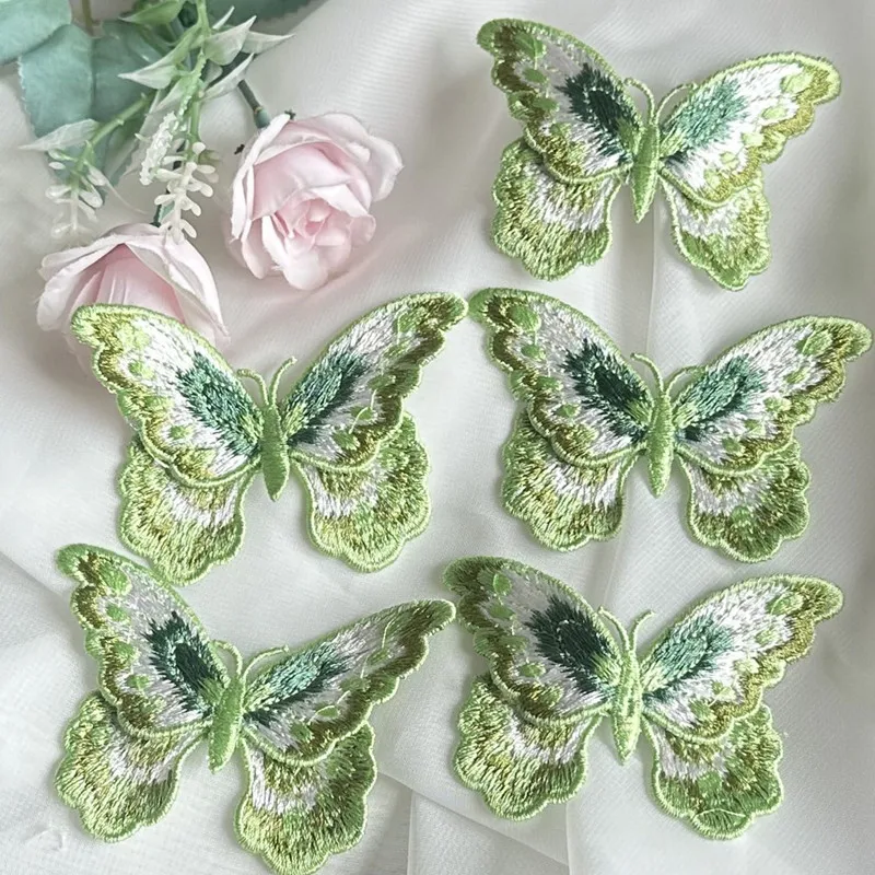 3Ps Green 3d Butterfly Embroidery Patches For Clothing DIY Animal Embroidered Patch Appliques For Jeans Dress jackets decoration