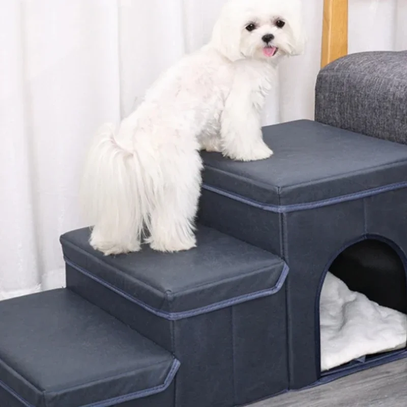 

Dog Stairs With Storage Foldable Three Layer Steps Bed And Sofa Access Small Puppy Nest And Climbing Ladder For Teddy