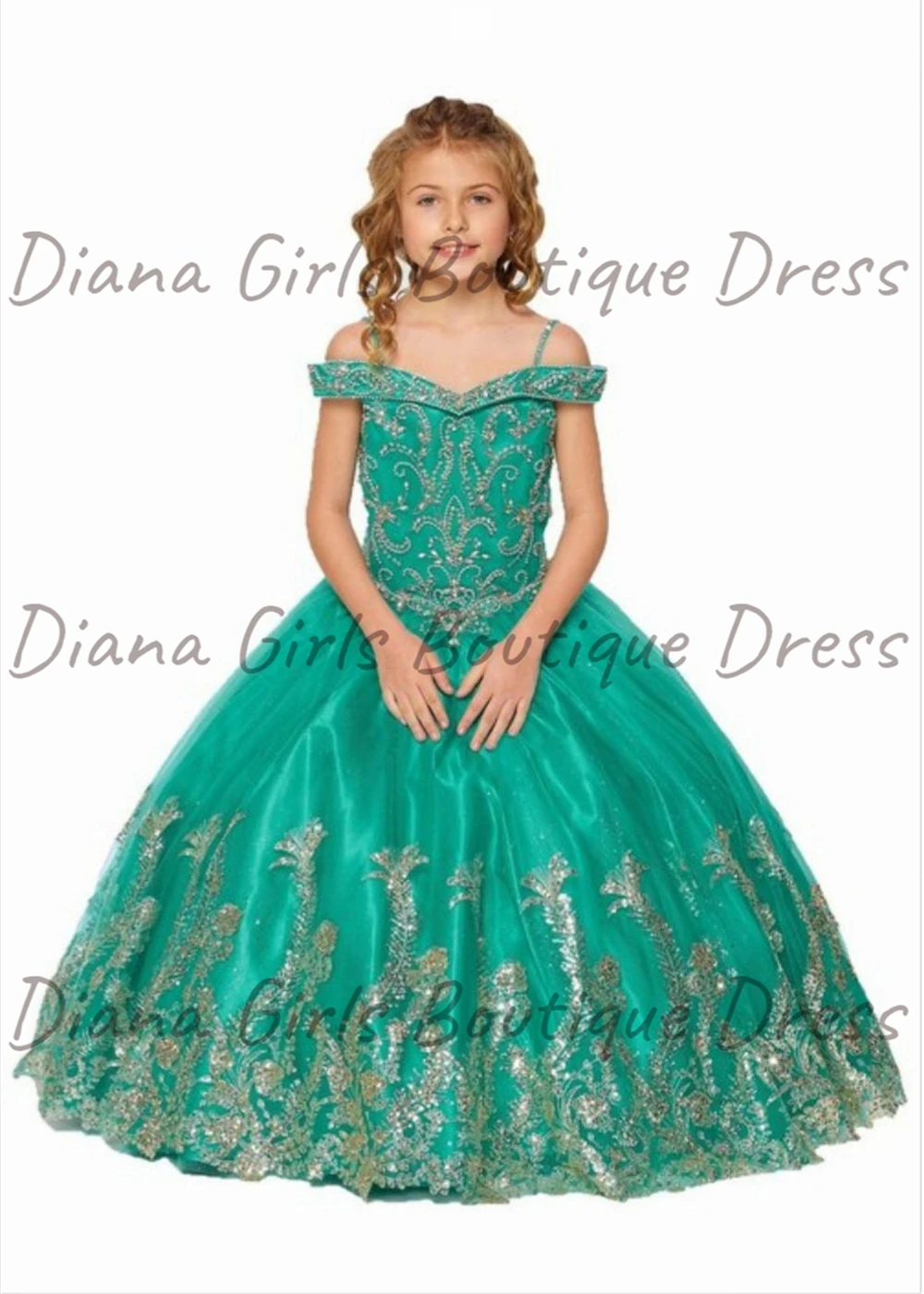 Luxuriöses grünes Ballkleid-Blumenmädchenkleid mit Pailletten für Brautkleider mit kurzen Ärmeln, Abschlussball, Party, Kindergeburtstag, Prinzessinnenkleider